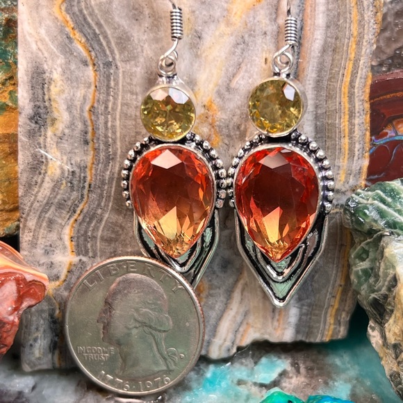 Bi-color tourmaline & citrine earrings (Z-6) - Picture 2 of 7